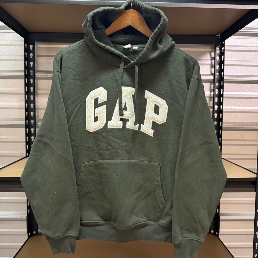 GAP Forest Green Sherpa Arch Logo Pullover Hoodie Womens Size Small